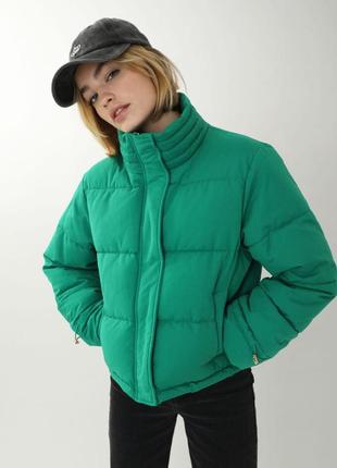 Деми демисезонная весенняя зелёная стёгана куртка7 фото