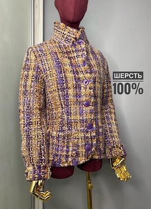 В'язаний шерстяний приталений жакет дизайнерський в стилі chanel бежевий вері пері