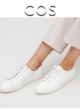 Cos білі шкіряні кросівки, кеди з вузьким носком білі зливний лофери на шнурівці rundholz owens1 фото