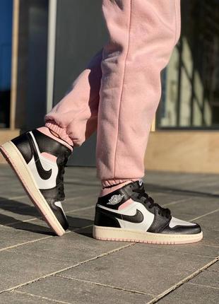 Nike air jordan retro 1 black pink новинка женские высок е кроссовки найк джорданы черные розовые весна лето осень жіночі круті кросівки демісезон