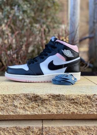 Nike air jordan retro 1 black pink новинка женские высокие кроссовки найк джорданы черные розовые весна лето осень жіночі круті кросівки демісезон