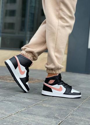 Nike air jordan retro 1 black pink новинка женские высокие кроссовки найк джорданы черные розовые весна лето осень жіночі круті кросівки демісезон4 фото