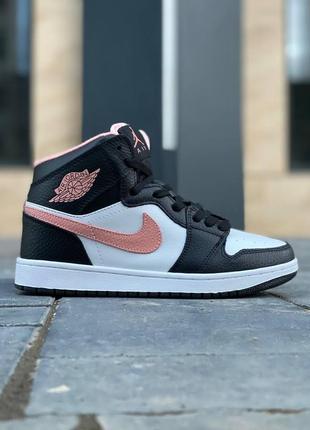 Nike air jordan retro 1 black pink новинка демисезонные женские высокие кроссовки найк джорданы черные розовые весна літо осінь жіночі круті кросівки