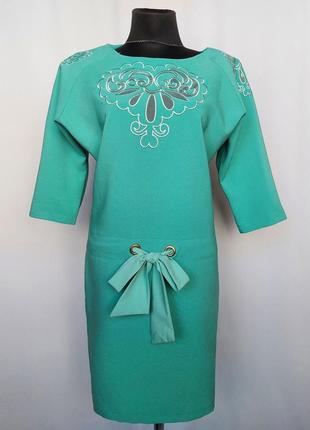 Эффектное платье реглан. сквозная вышивка. мята. турция. новое, р-ры 42-50