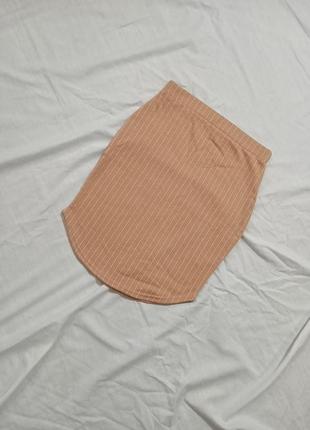Бежевая юбка на высокой посадке в полоску полосатая2 фото