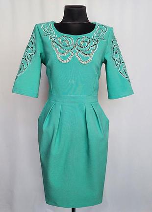 Суперцена. стильное платье, вышивка ришелье. мята. турция. новое, р-ры 42-46