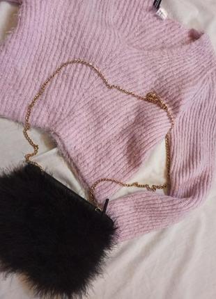 Розовый укороченный свитер травка пушистый2 фото
