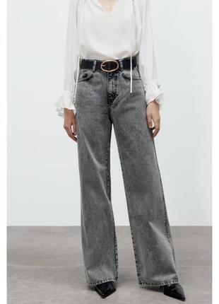 Серые широкие джинсы с высокой посадкой zara