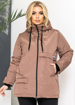Женская куртка плащевка на подкладке с капюшоном батал 3 цвета razg4427-4264ве