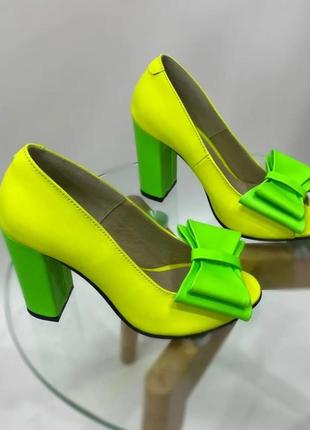 Жовті неонові туфлі з бантиком bantik 🎀 натуральна шкіра 35-41 🔰 жовті неонові жовті туфлі bantik 🎀шкіра натуральна 35-41