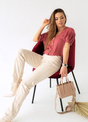 Женская свободная бордовая блуза с коротким рукавом на пуговицах7 фото