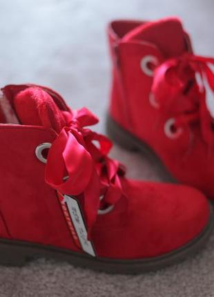 Женские ботинки тимберленды замшевые красные молния шнуровка 37 38 4010 фото
