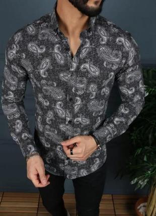 Premium рубашка 100% хлопоковая коттоновая классическая ровная с принтом пейсли с рукавом1 фото
