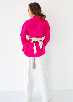 Женская рубашка с вставкой из экокожи berne  0328 белый с розовым l2 фото