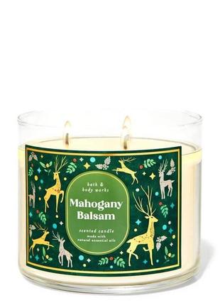 Ароматична свічка на 3 фітильці bath&body works mahogany balsam бальзам із червоного дерева