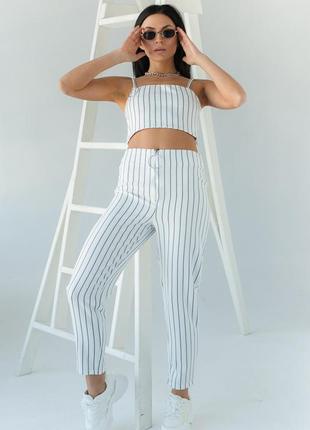 Комплект из укороченного топа и брюк nice style - белый цвет, (143-1)6 фото