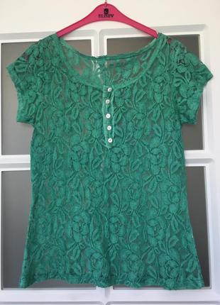 Супер гипюровая блуза футболка зеленого цвета1 фото