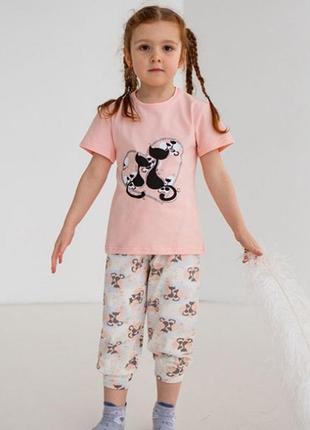 Пижама для девочки с капри коты 7556