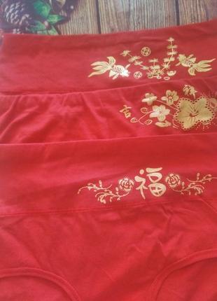 Новые женские трусы, трусики с завышенной талией, хлопок, красного цвета4 фото