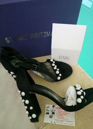 Босоножки женские stuart weitzman (стюарт вайцман) morepearls черные замшевые с жемчужинами в наличии3 фото