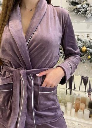 Женский плюшевый костюм для дома халат и штаны. плюшевая пижама шаль6 фото