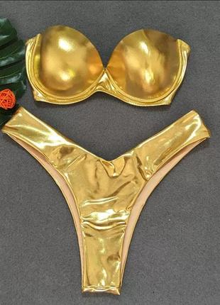 Жіночий роздільний купальник золотистого кольору - s (42-44р.) бюст 80-85см, стегна 90см, 82% поліестер