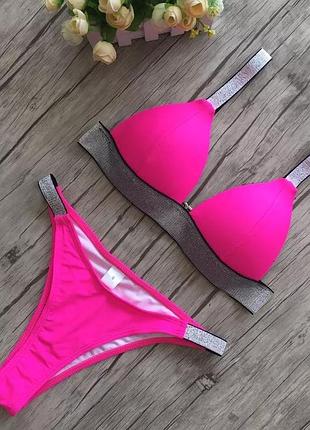 Купальник з люрексом роздільний жіночий s рожево-сріблястий