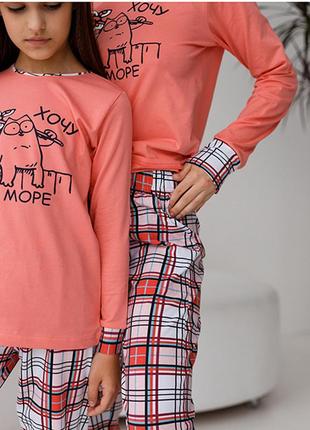Пижама для девочки с штанами кот 90752 фото