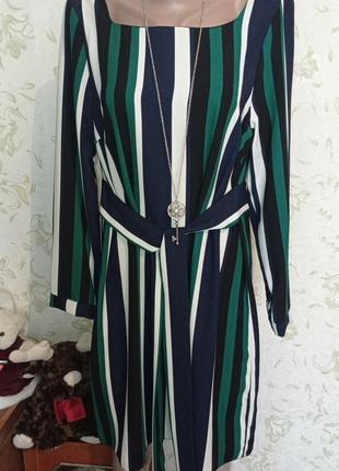 Платье 👗 uk14 women petite black & green striped a-line dress3 фото