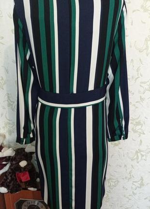 Платье 👗 uk14 women petite black & green striped a-line dress4 фото