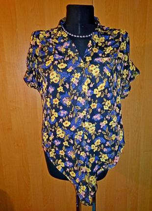 Чорна Блуза в жовті квіти 46-48