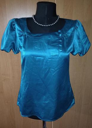 Блуза м 46-48р.иск.шёлк,морской волны
