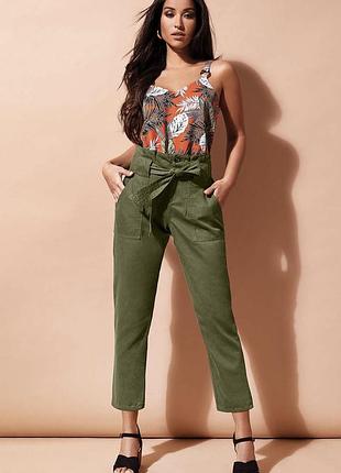 Штани штани хакі з поясом висока посадка