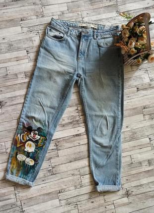 Скидка джинсы 👖 мом ручная работа роспись1 фото