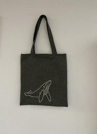 Сумка-шоппер ручной работы с вышивкой "кит"2 фото
