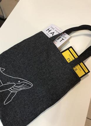 Сумка-шоппер ручной работы с вышивкой "кит"3 фото