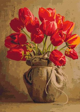 Картина за номерами тюльпани букет у горщику