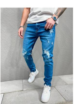 Джинси чоловічі рвані сині туреччина / джинси чоловічі рвані сині штани штани турречина1 фото