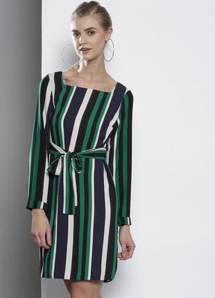 Платье 👗 uk14 women petite black & green striped a-line dress1 фото