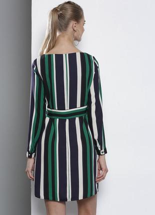 Платье 👗 uk14 women petite black & green striped a-line dress2 фото