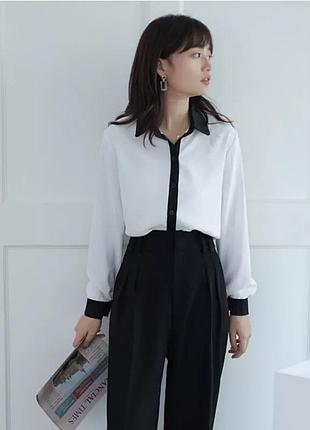 Шифоновая блуза с кожаными вставками