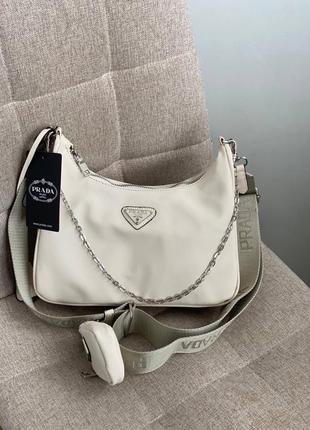 Женская сумка в стиле prada re-edition beige.женская сумочка с длинной ручкой2 фото