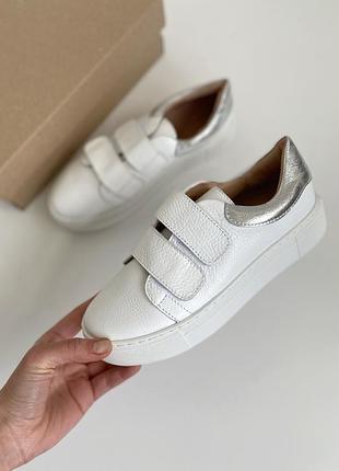 Шкіряні білі кеди на ліпучках