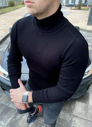 Класичний, чоловічий гольф в рубчик чорний / чоловічий гольф