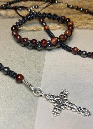 Розарій,вервиця з гематиту та ока бика