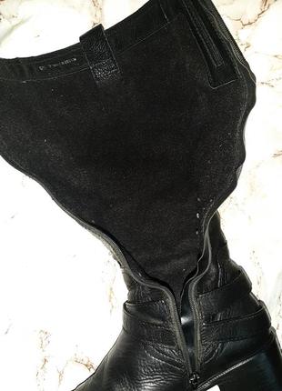 Чёрные кожаные деми высокие сапоги на среднем каблуке8 фото