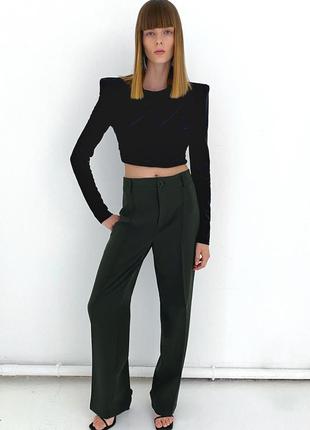 Брюки с высокой посадкой и широкими штанинами zara - хs, s, m, l