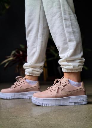 Nike air force pixel женские демисезонные беж розовые кроссовки найк форсы жіночі рожеві кросівки весна літо осінь тренд скидка