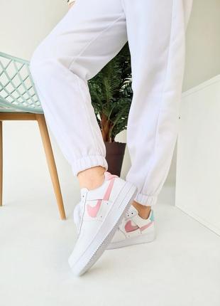 Nike air force pink mint женские белые кроссовки форсы демисезонные весна лето осень тренд скидка жіночі білі стильні кросівки5 фото