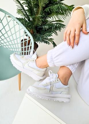 Nike sacai ldwaffle white beige распродажа женские белые бежевые кроссовки найк весна лето осень скидка жіночі білі бежеві кросівки